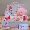 Pink baby gift basket