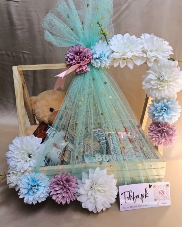 Floral Chocolate Gift Basket with teddy bear